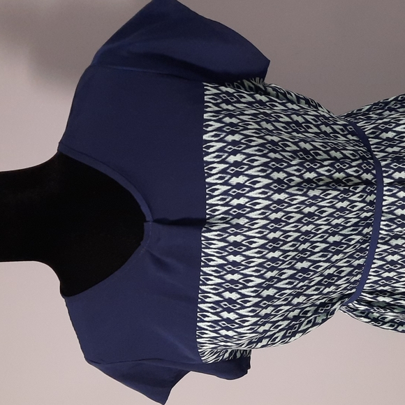 Retro Style Navy Blue Light Mint Short Sleeve Long Ruffle Bottom Maternity dress - Picture 2 of 13